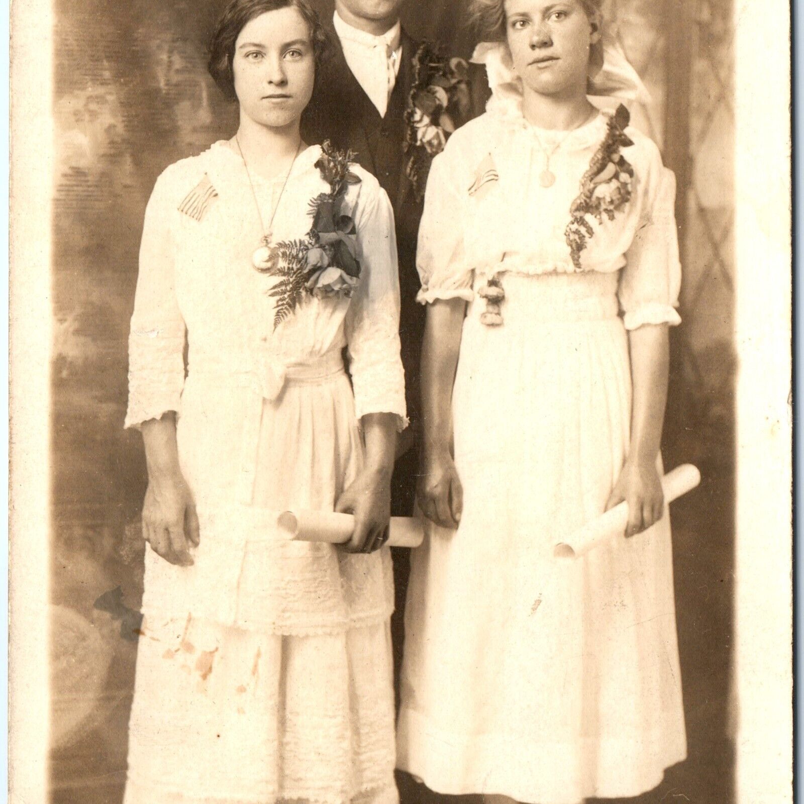 c1910s Teen Graduation RPPC Cute Girls Real Photo Pretty Eye Handsome Young A161