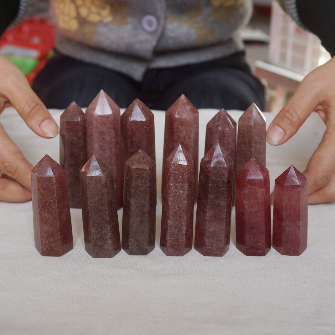13Pcs 1.5LB Natural Red Strawberry Quartz Crystal Point Tower Fuchsite Healing