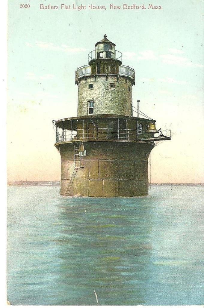 vintage postcard Butlers Flat Lighthouse New Bedford Ma undivided back