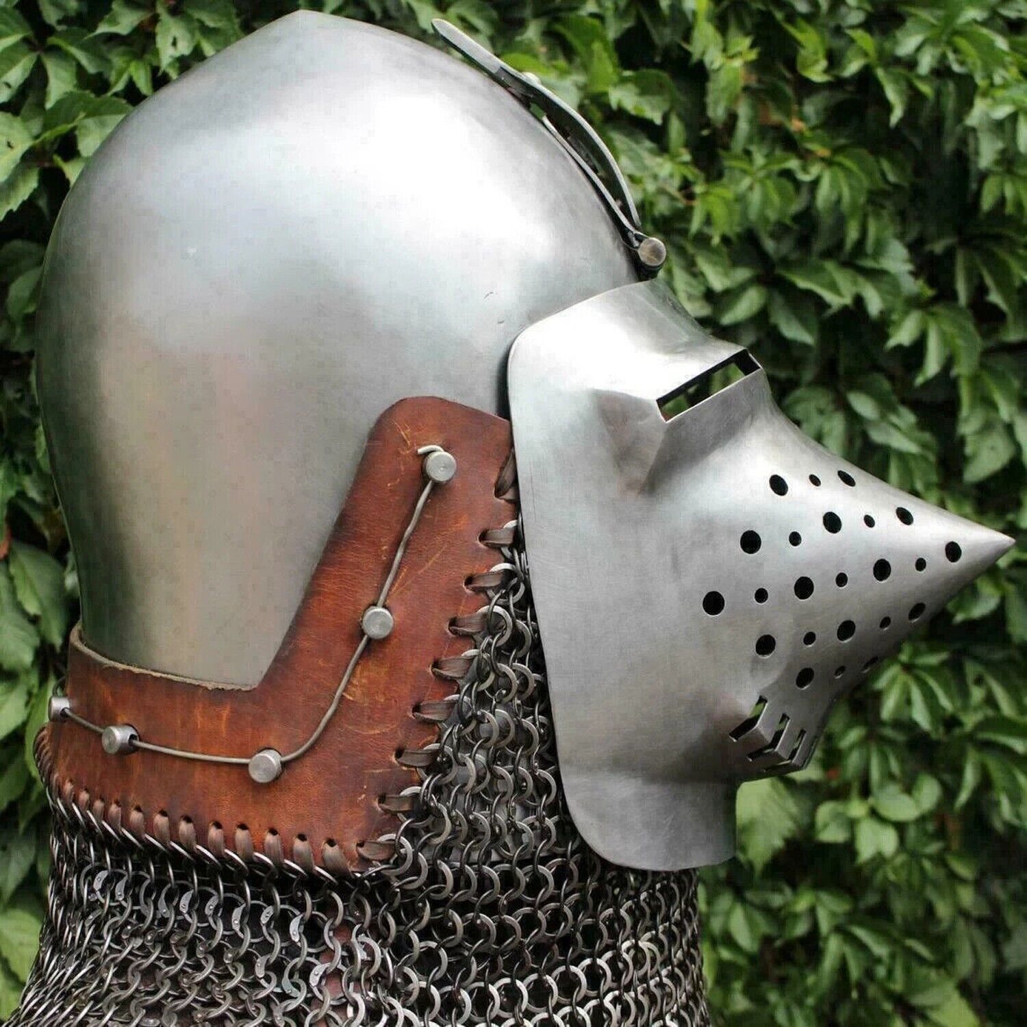 Medieval Klappvisor Hounskull Bascinet 14 Guage Steel Helmet with aventail gift