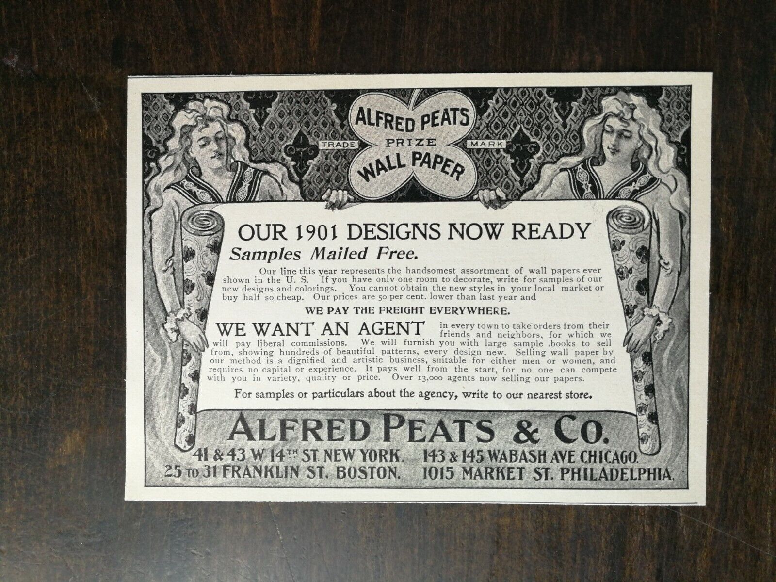 Vintage 1901 Alfred Peats & Company Wall Paper Original Ad