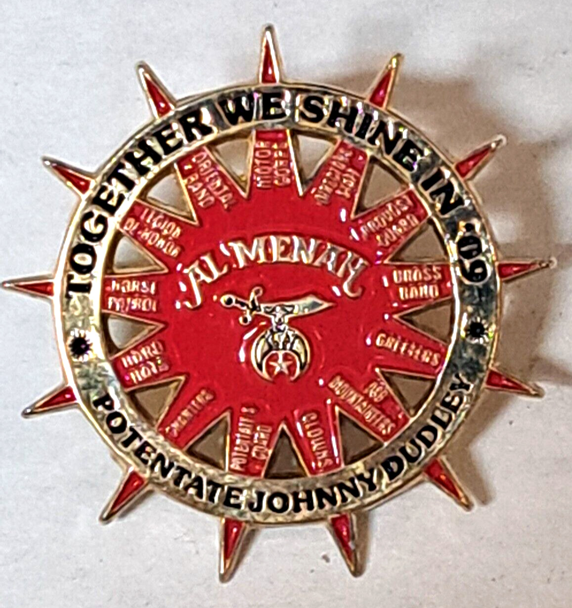 Cahaba Shriners Al Menah 2009 pin Potentate Johnny Dudley metal/enamel