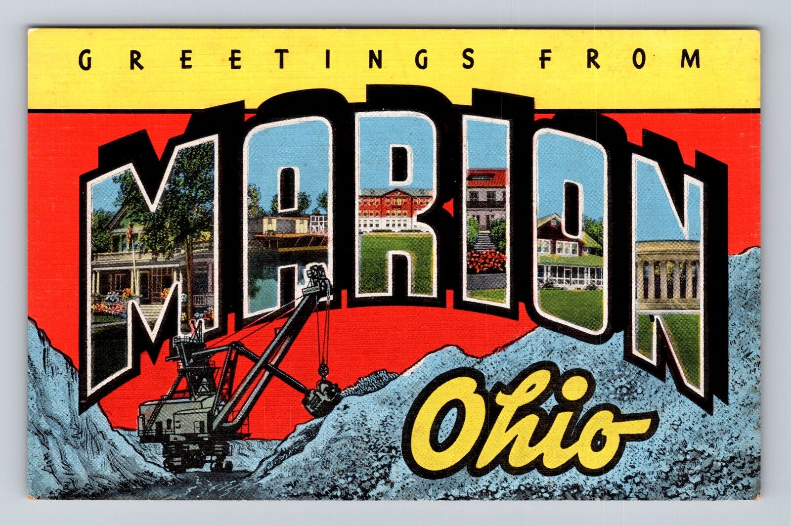 Marion OH-Ohio, LARGE LETTER Greetings, Antique, Vintage Souvenir Postcard