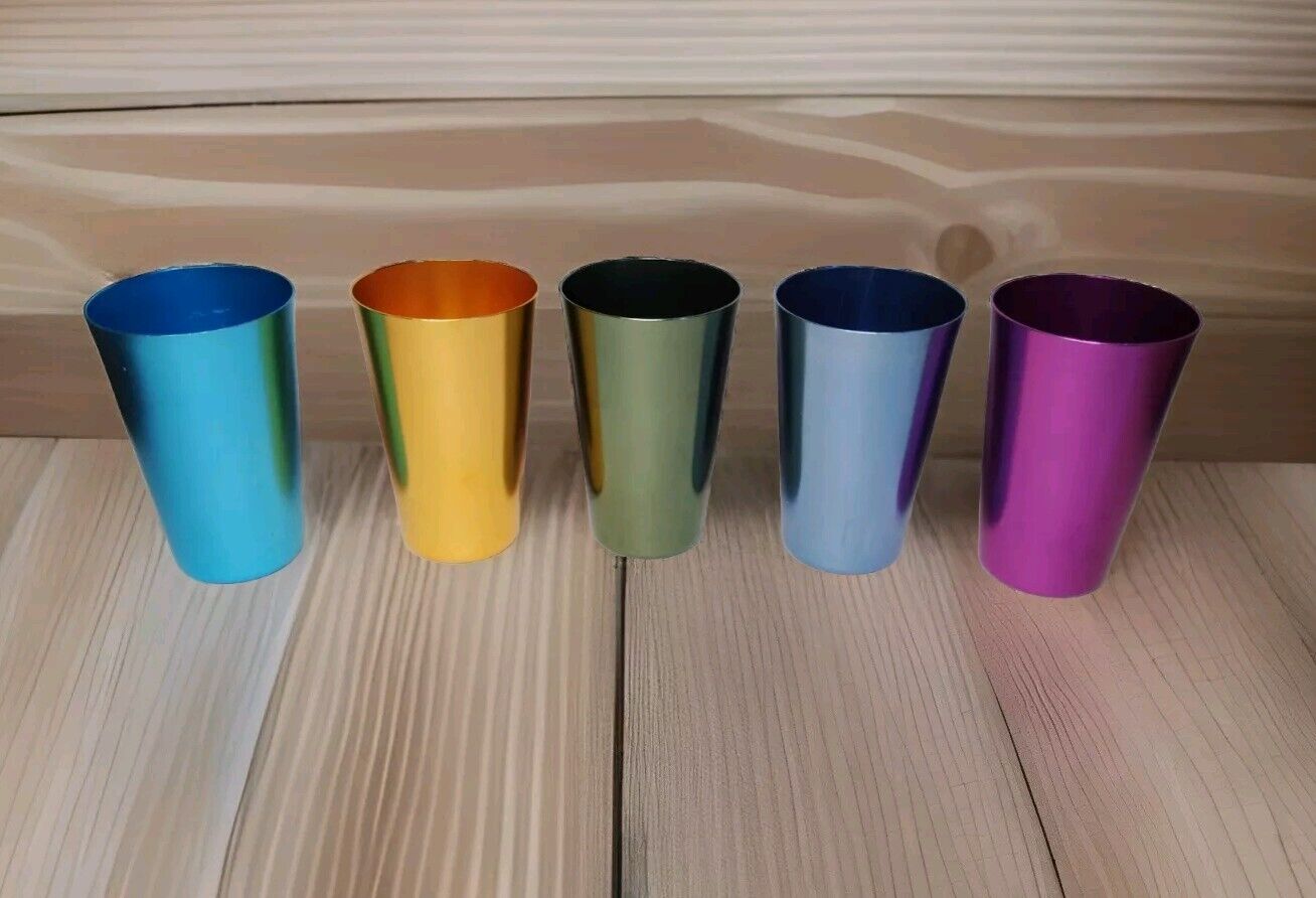Set of 5 Vintage Colorful Mid Century Retro Aluminum Tumbler Cups