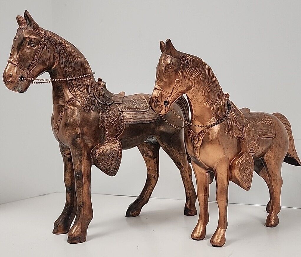 Vintage Western Copper METAL HORSE Figurine JAPAN Buffalo Ranch Trading Set of 2