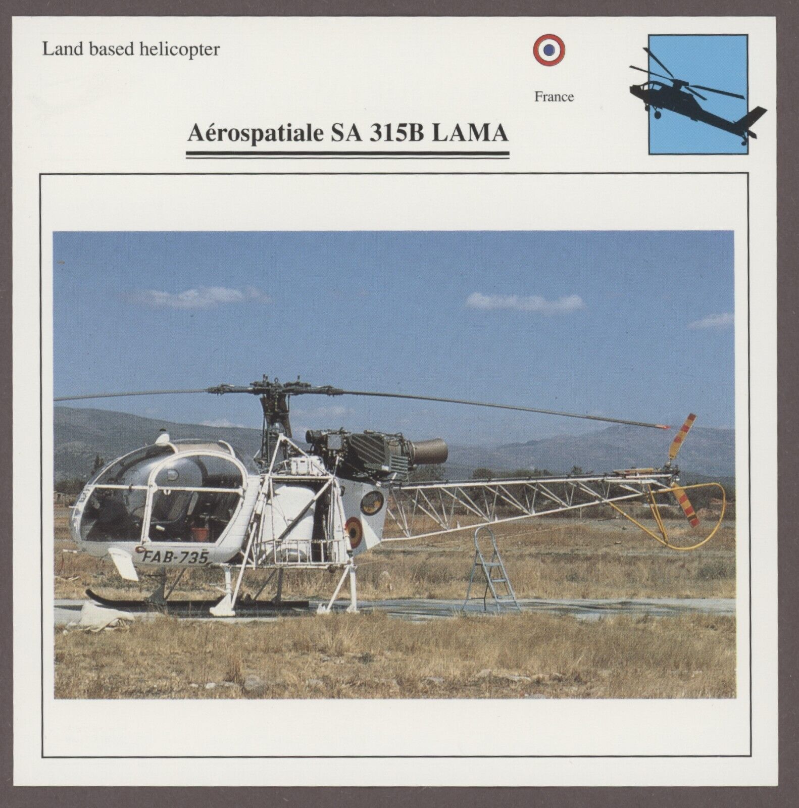 Aerospatiale SA 315B Lama Edito Service Warplane Air Military Card Helicopter