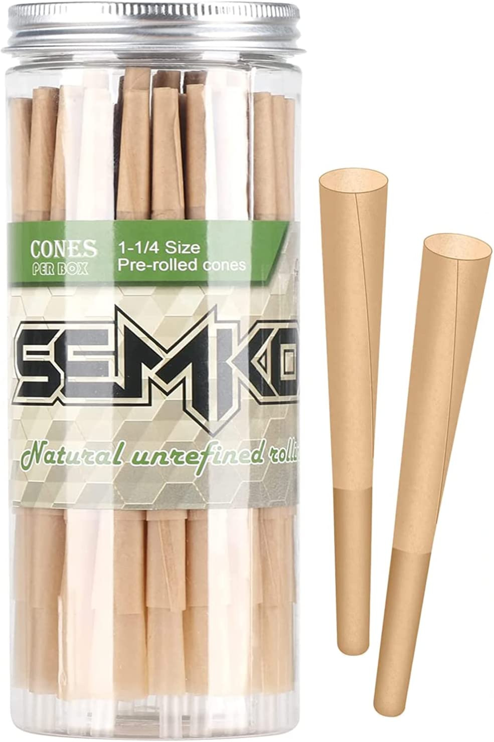 SEMKONT 1-1/4 Rolling Papers Pre Rolled Cones | 72 Pack | Natural Pre Rolled 