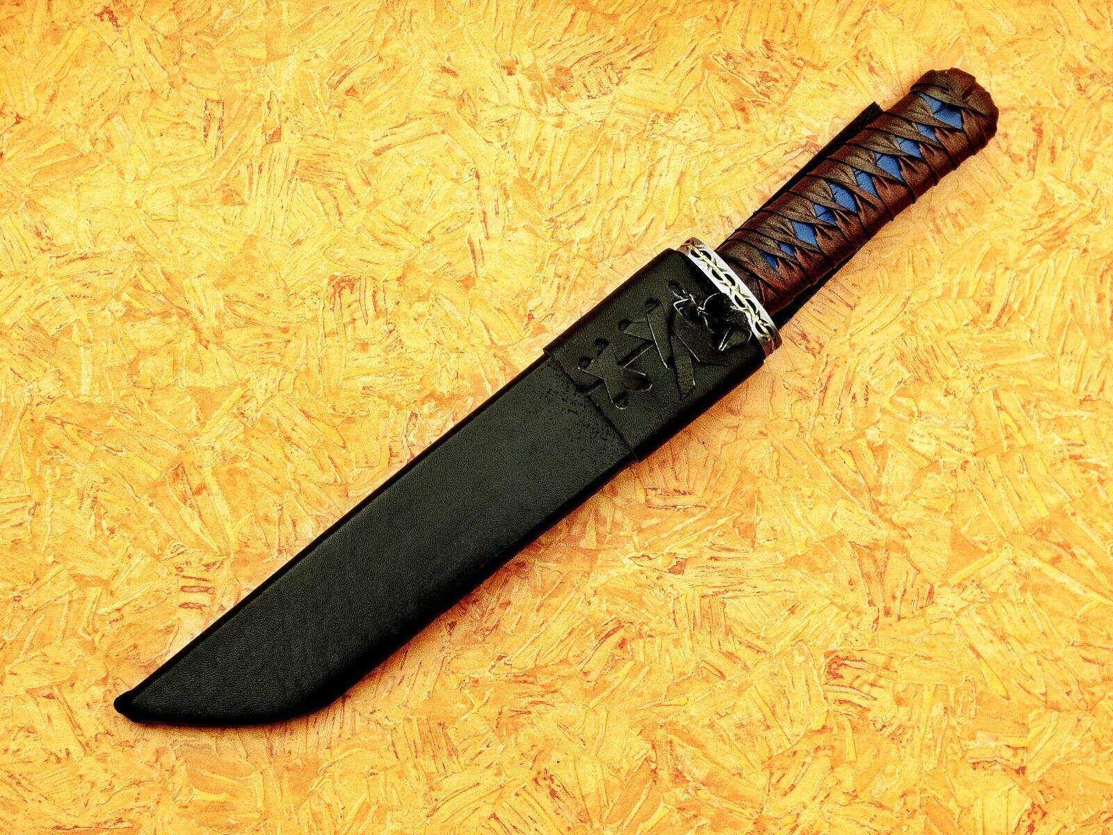 RARE HUNTING SHARP TACTICAL MACHETE BOWIE KNIFE LEATHER  HANDLE