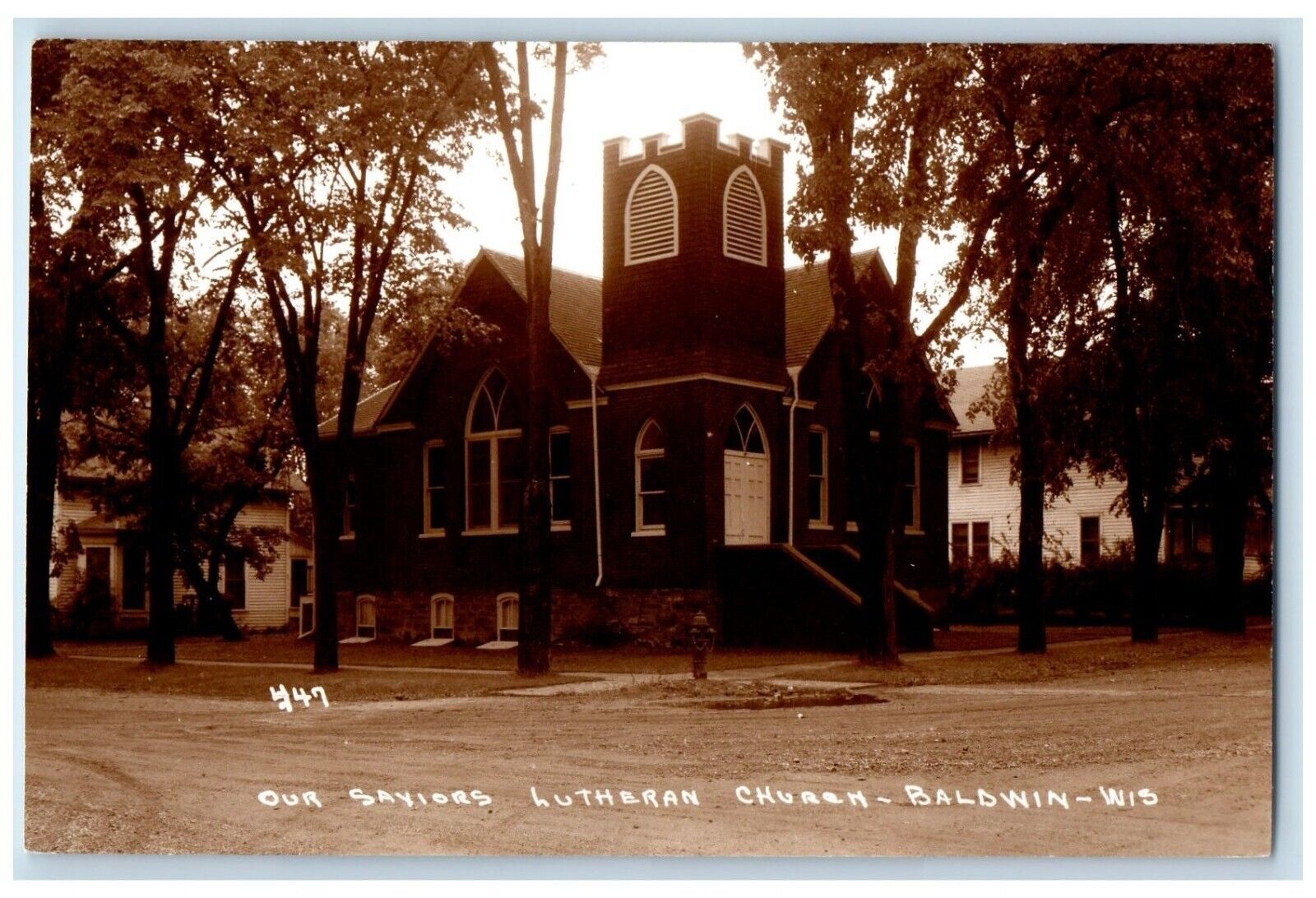 Our Saviors Lutheran Church Baldwin Wisconsin WI, Dirt Road RPPC Photo Postcard