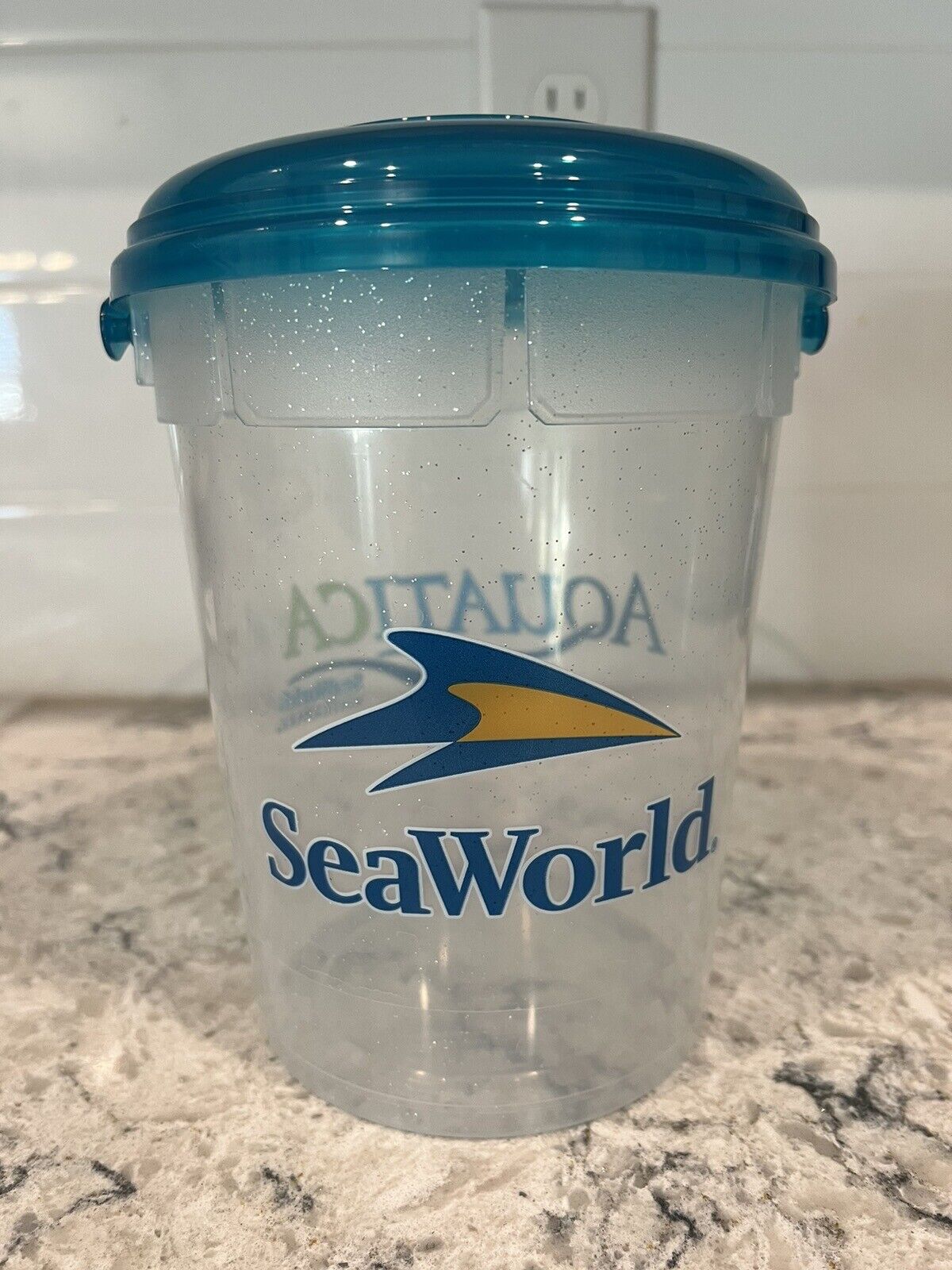 SeaWorld Aquatica Popcorn Bucket Orlando Florida Refill plastic glitter  lid