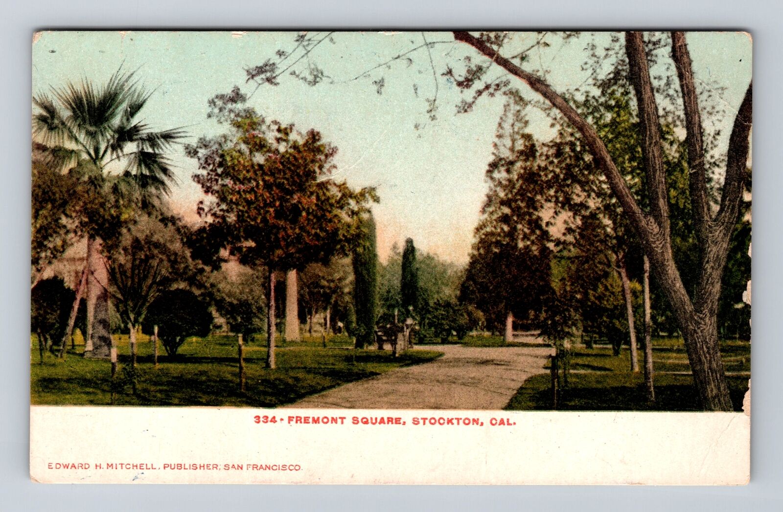 Stockton CA- California, Fremont Square, Advertisement, Antique Vintage Postcard