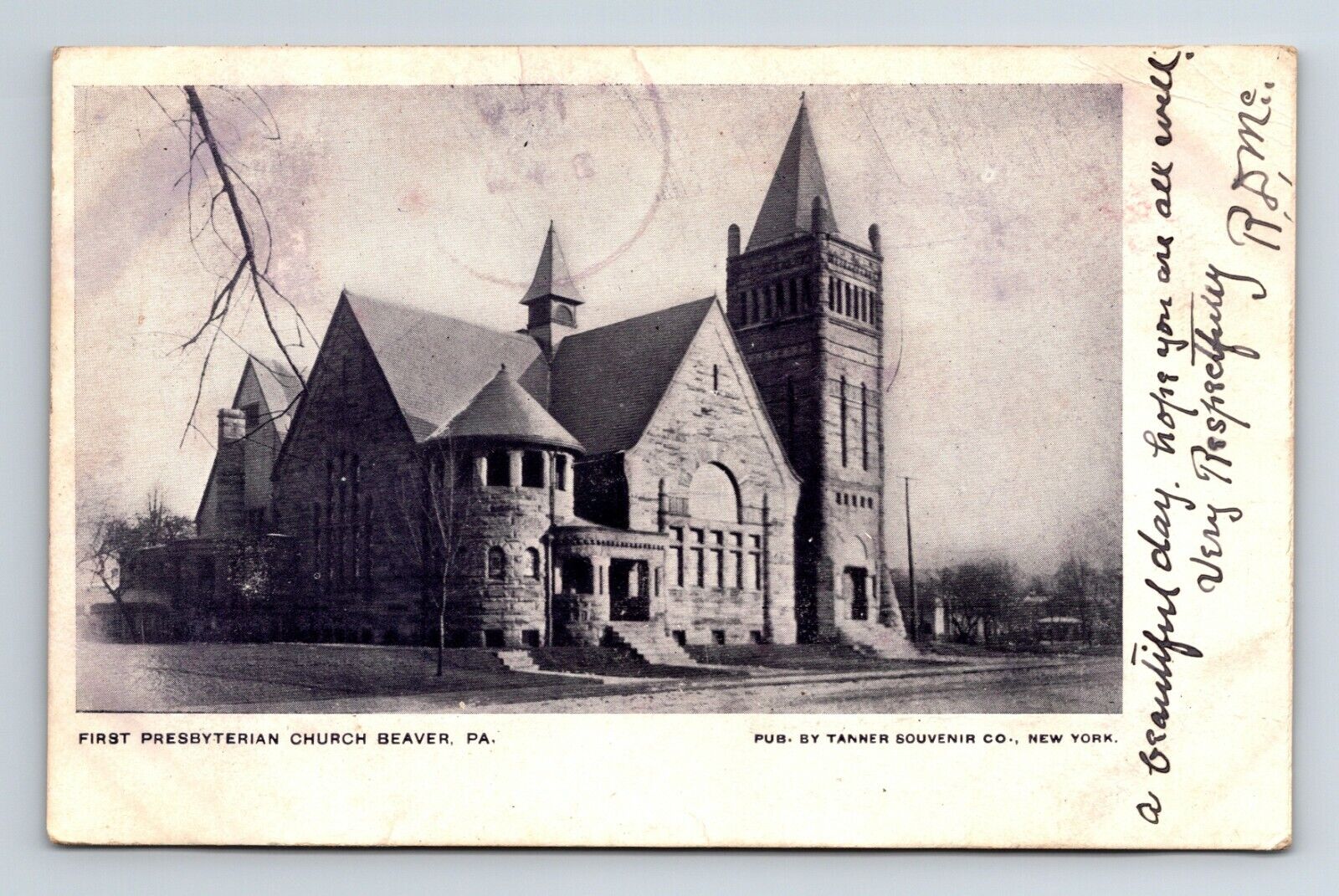 a7 Postcard  1906 1st Presbyterian Church Beaver PA Tanner Souvenir CO NY 045a