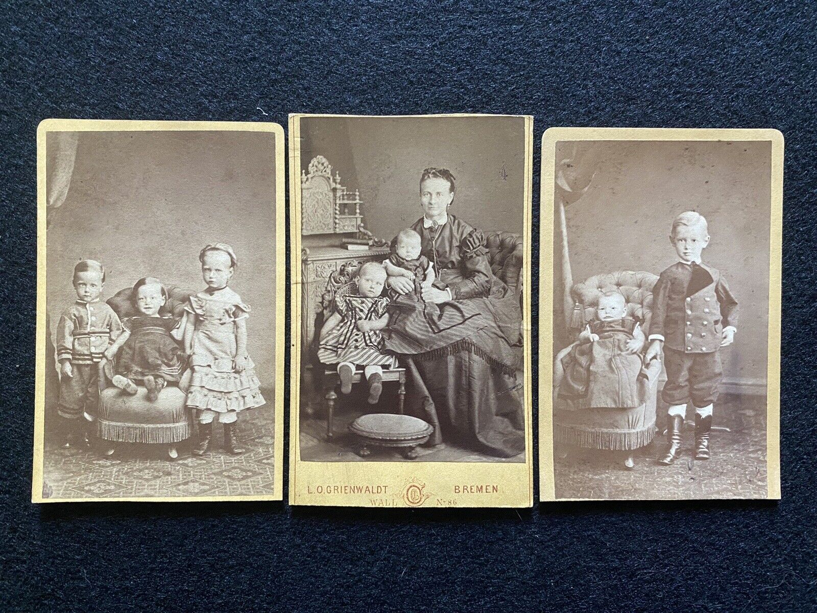Antique Bremen Germany Children And Mother Set Of 3 CDV Photo