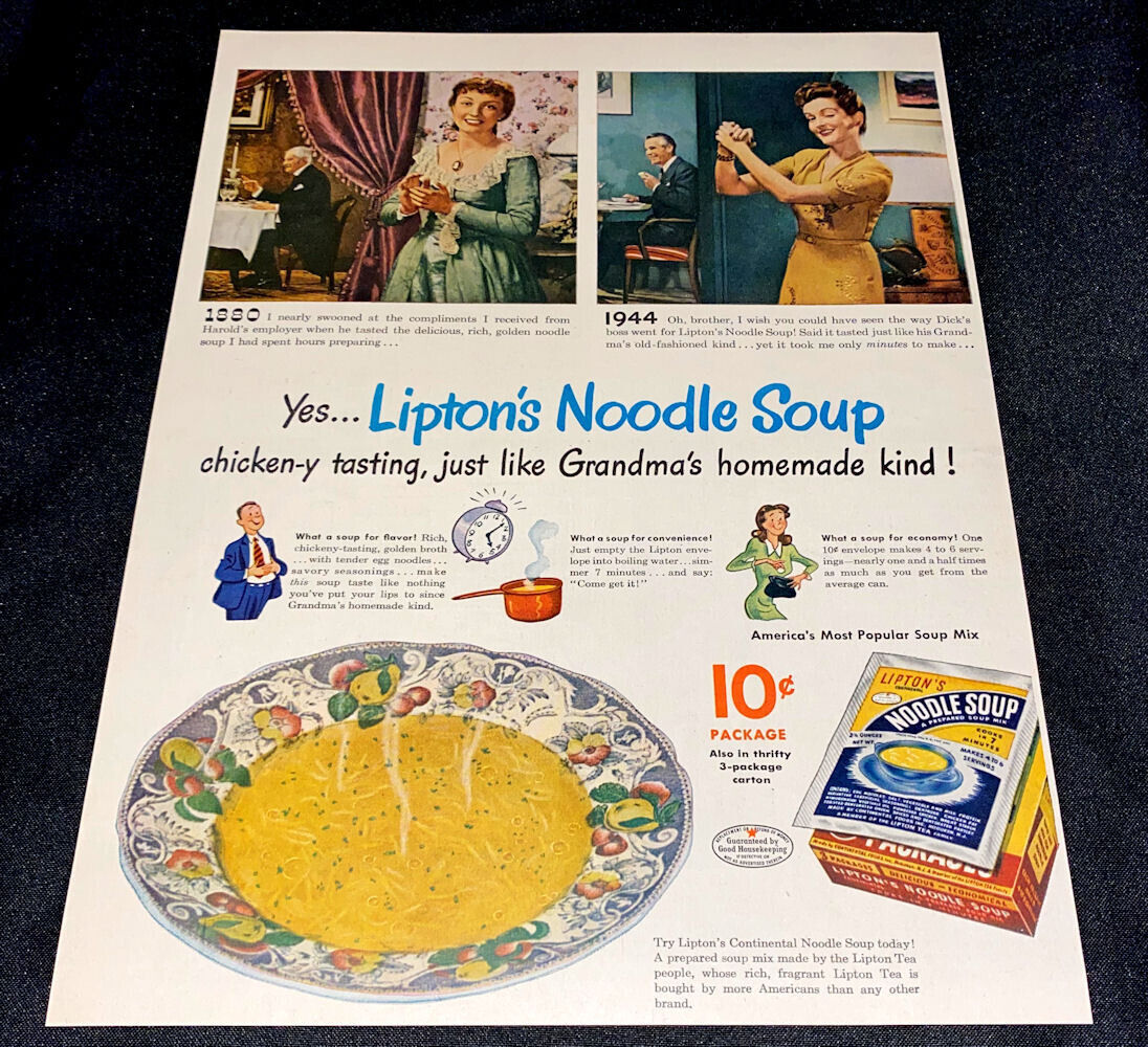 1944 Lipton\'s Noodle Soup WWII Era Large Print Advertisement Full Color -