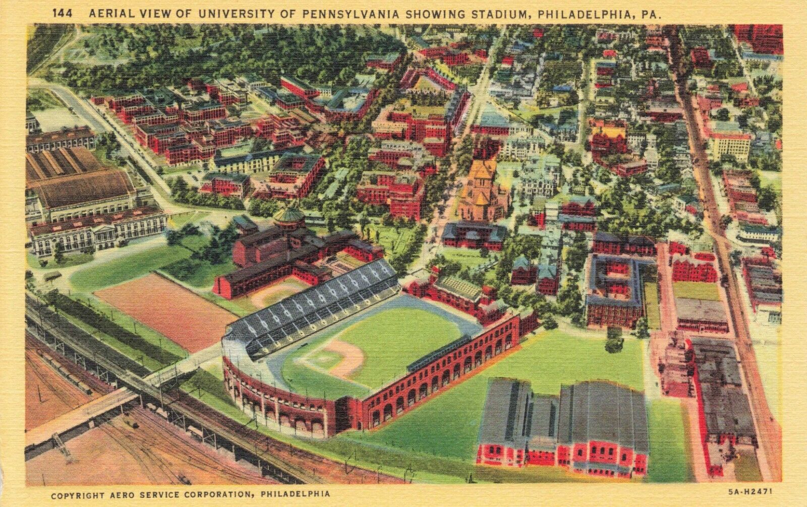 Postcard Aerial View University of Pennsylvania  Stadium Philadelphia PA