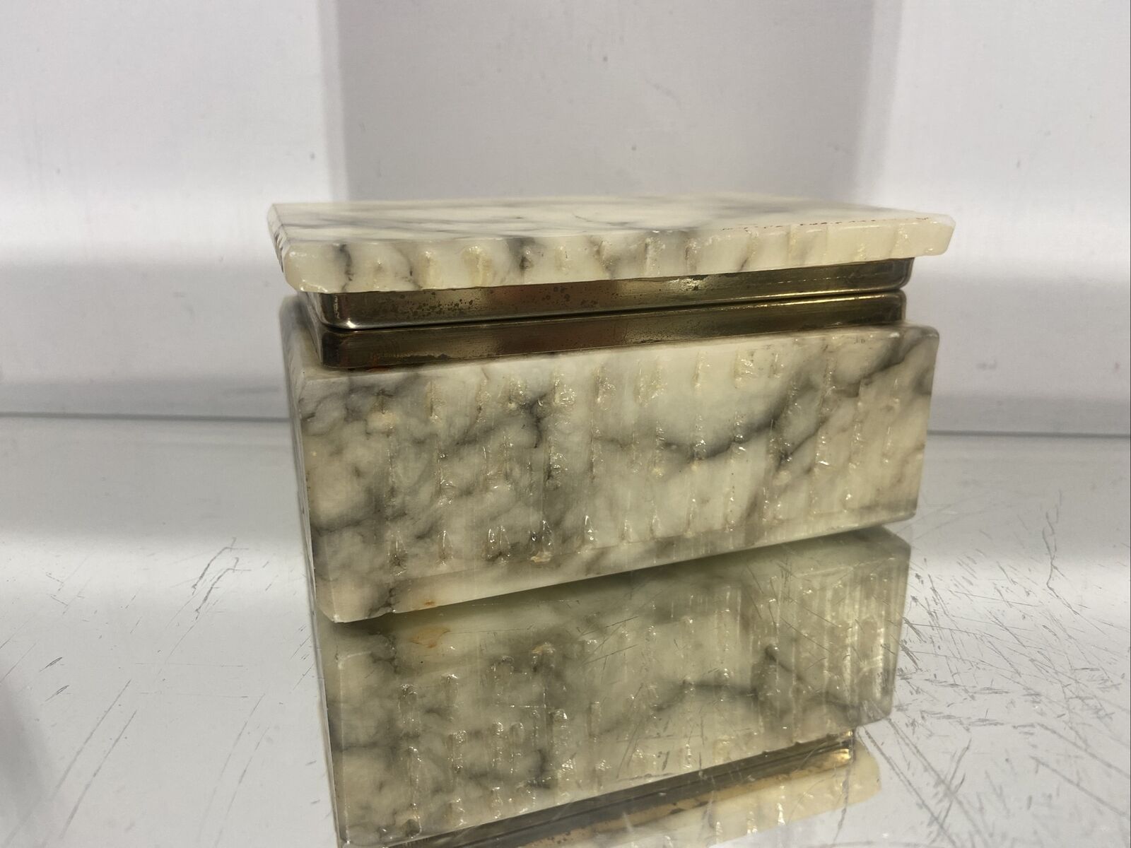 VTG. Italian Marble Casket Rectangular Trinket Box Chip Cut
