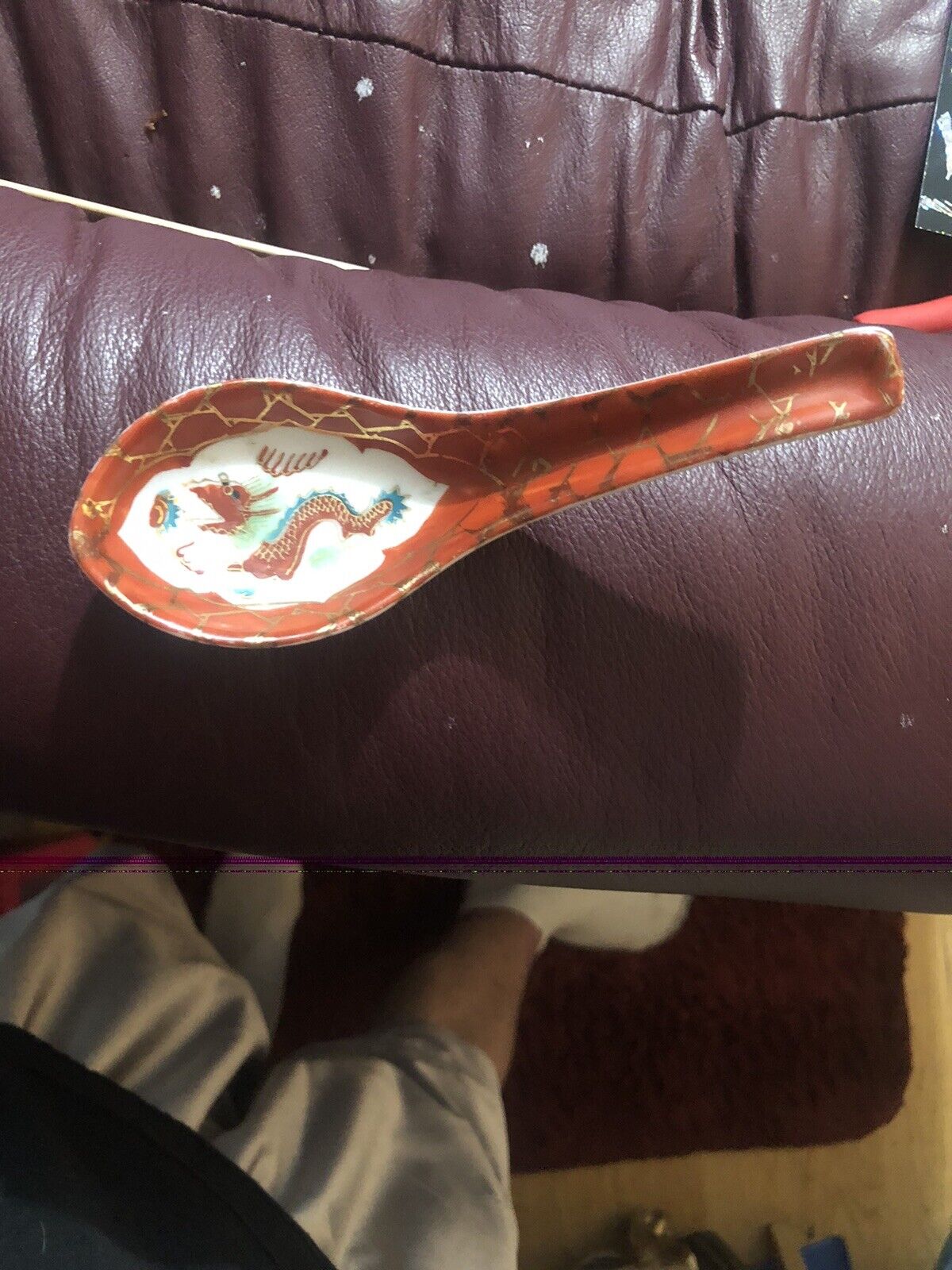 Chinese Vintage Hand Painted Porcelain Soup Spoon