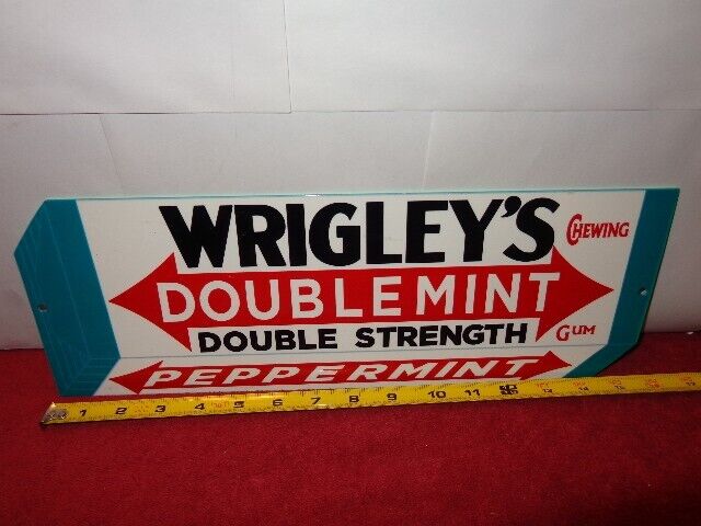 15 x 5 in WRIGLEY`S DOUBLEMINT CHEWING GUM ADV. SIGN HEAVY DIE CUT METAL # S 145