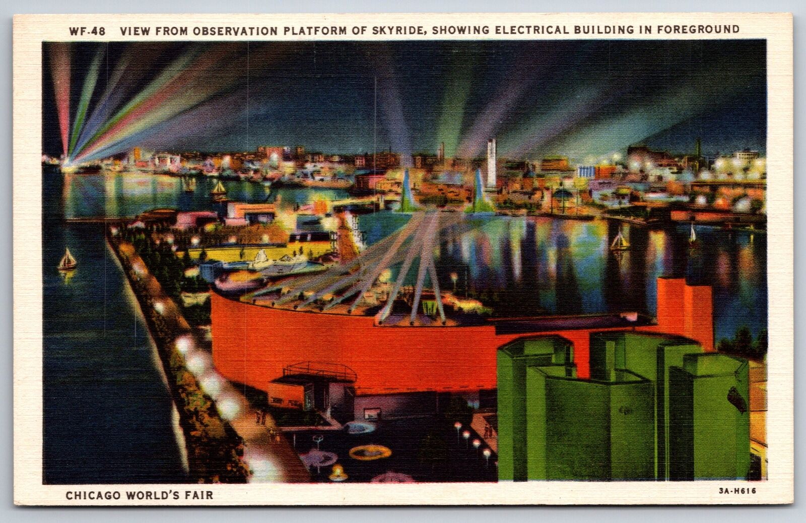 Chicago IL~1933 Worlds Fair~Electrical Building by Night~1933 Linen Postcard