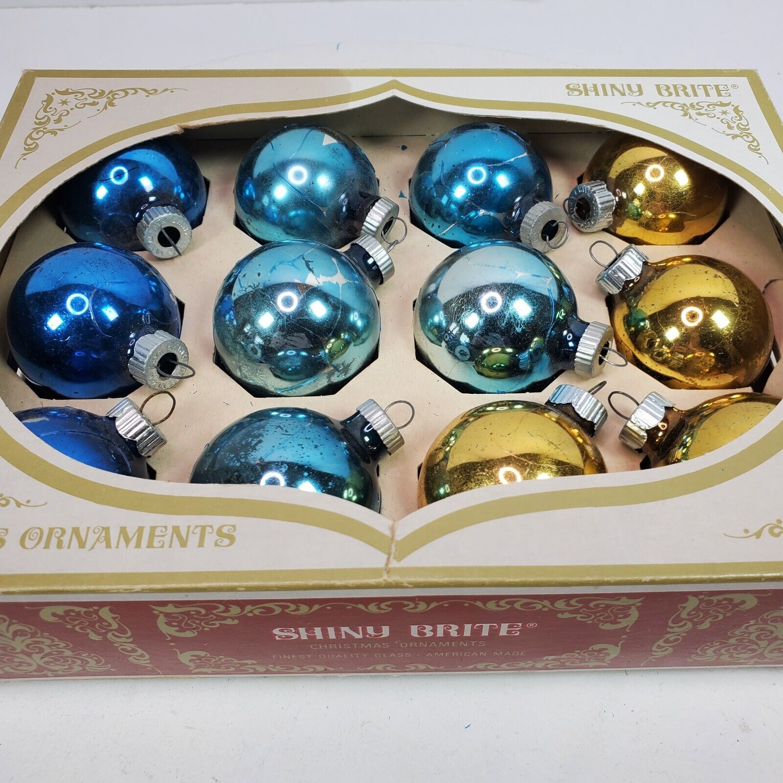 Vintage 1960 Shiny Brite Christmas Tree Ornaments In Box LOT OF 12 In Box