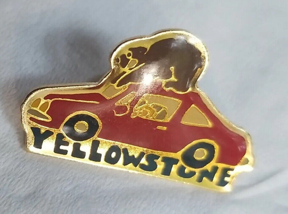 Vintage Yellowstone Pin Bear on Red Car Humor National Park Collectable 1.25\