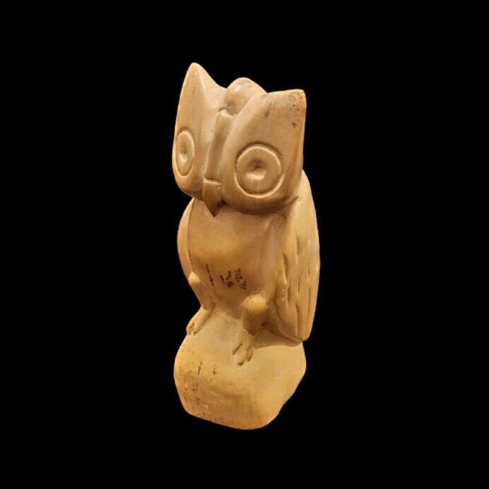 Vintage Hand Carved Owl Bird Natural Stone Figurine Statue Sculpture 5.75\