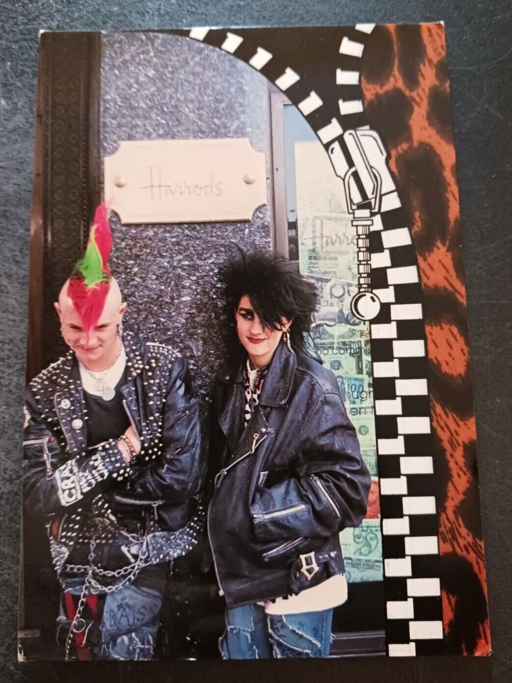 vtg postcard RARE 1984 UK PUNK Punks outside Harrod\'s London couple