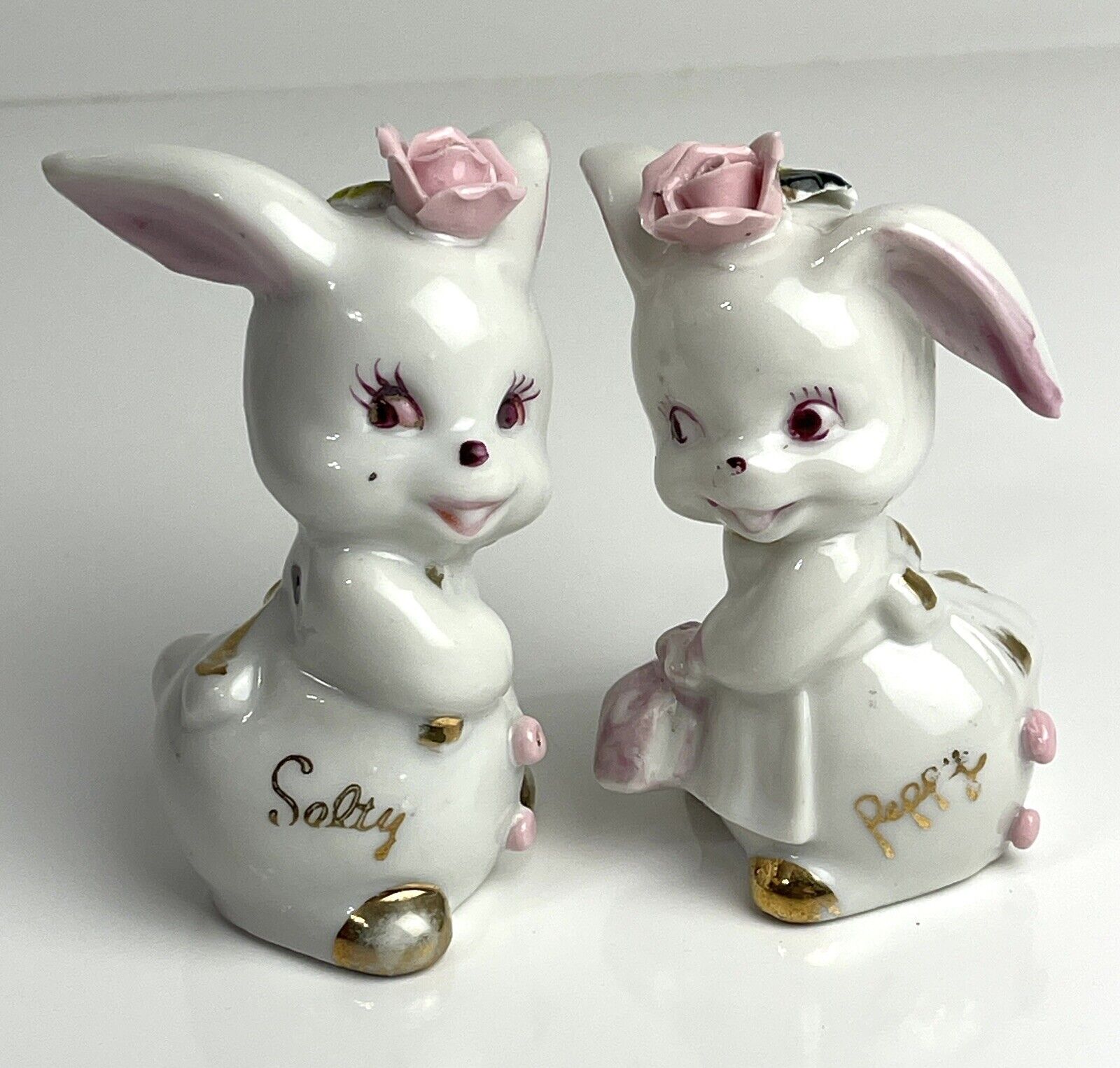 Vintage “Salty & Peppy” Anthropomorphic Bunny Rabbit Salt & Pepper Shaker Set