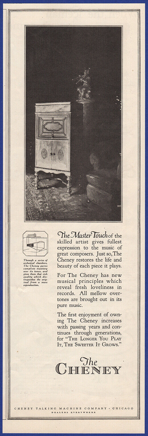 Vintage 1920 THE CHENEY Talking Machine Phonograph Ephemera 1920\'s Print Ad