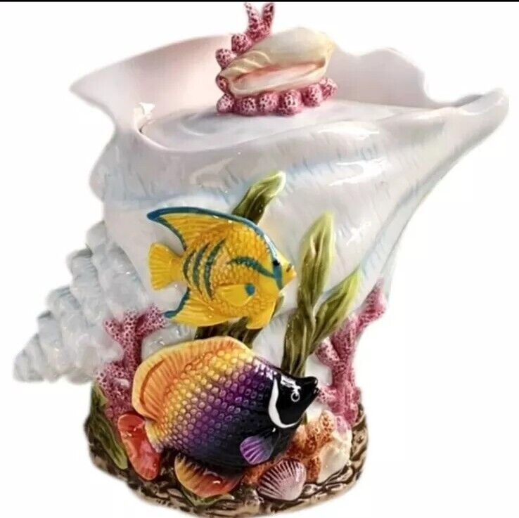 Corner Ruby Tropical Collection Beautiful Under The Sea Fish Ceramic Canister 