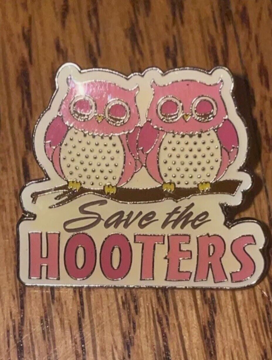 Save the Hooters Gold Tone Breast Cancer Awareness Owl Enamel Lapel Pin Pinmart
