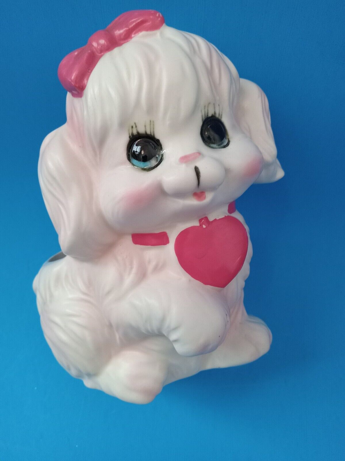 Vintage LEFTON Valentine Day Big Eye Dog Pink Heart Planter Vase Japan H084 