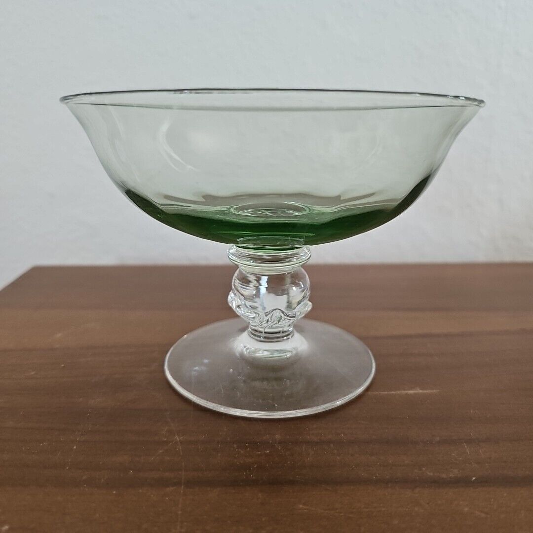 Lenox Colore Verde Green Glass Hand Blown Glass Footed Ice Cream or Dessert Bowl