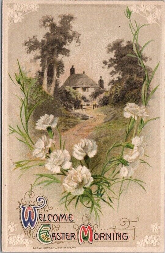 c1910s Winsch EASTER Embossed Postcard Cottage \