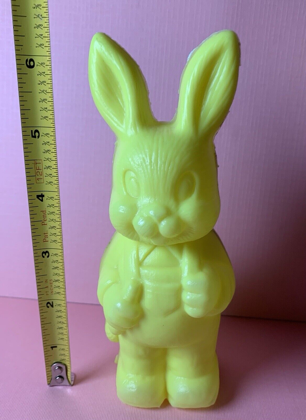 Vintage 70s Easter Bunny Blow Mold Plastic Candy Container Retro Yellow 6\