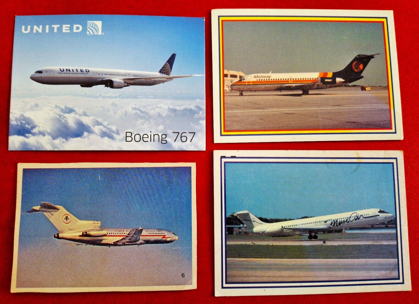 4 Airline Cards Midway Airlines MUS AIR American Airlines United Airlines 767