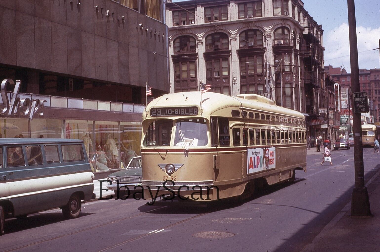 Vintage 35mm Kodachrome Slide SEPTA Trolley Cars Street Scene Philadelphia 1970
