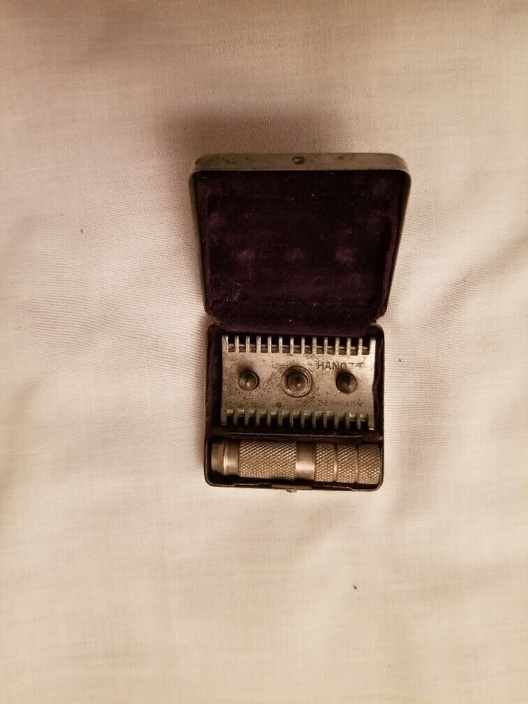 Vintage Hanott 3 piece travel razor with case --Made in Germany--for parts