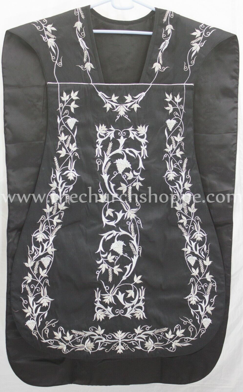 BLACK Roman Chasuble Fiddleback Vestment & 5 pcs mass set IHS embroidery,FELT 