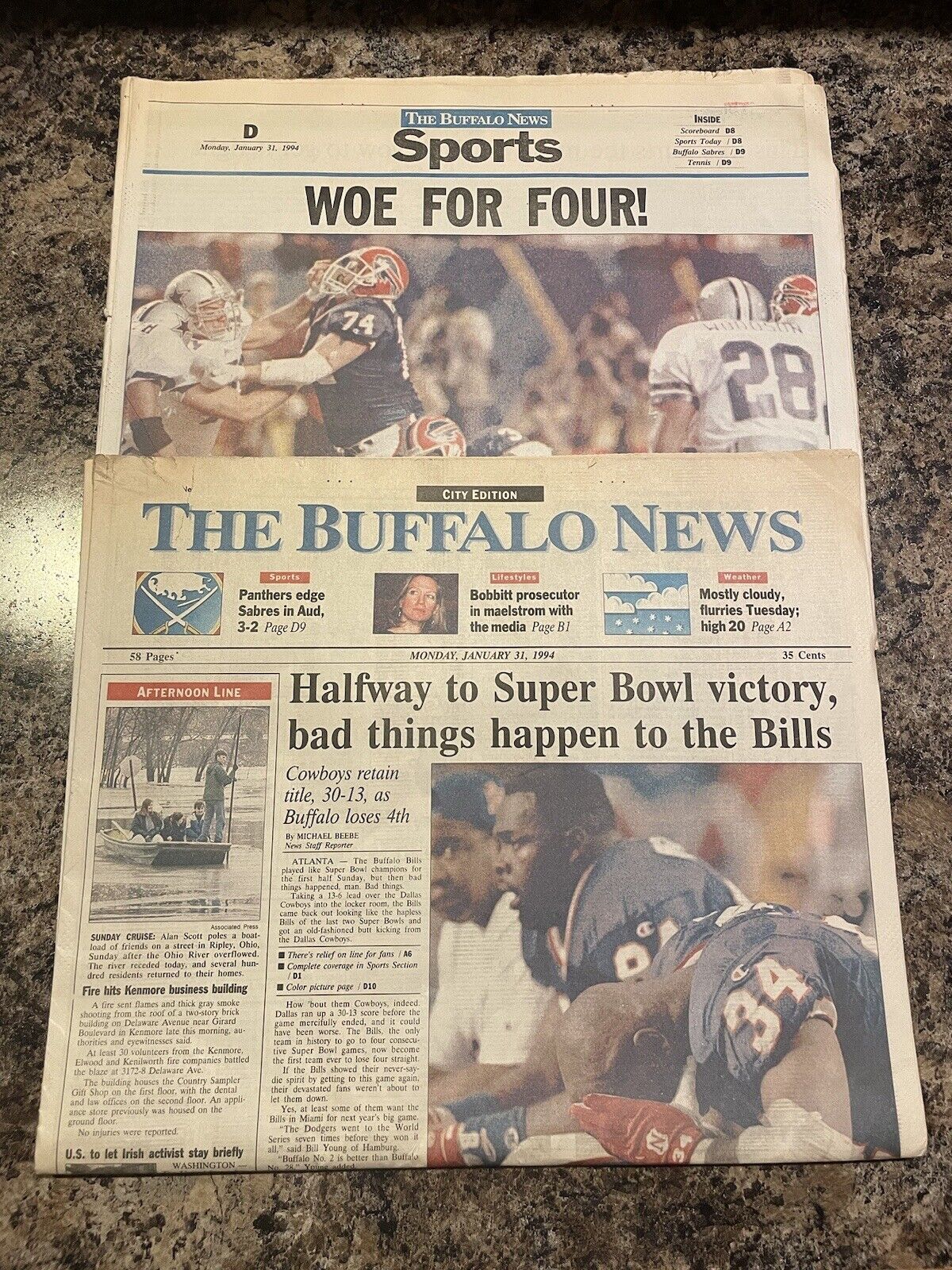1994 Buffalo Bills v Dallas Cowboys Football Super Bowl Newspaper.
