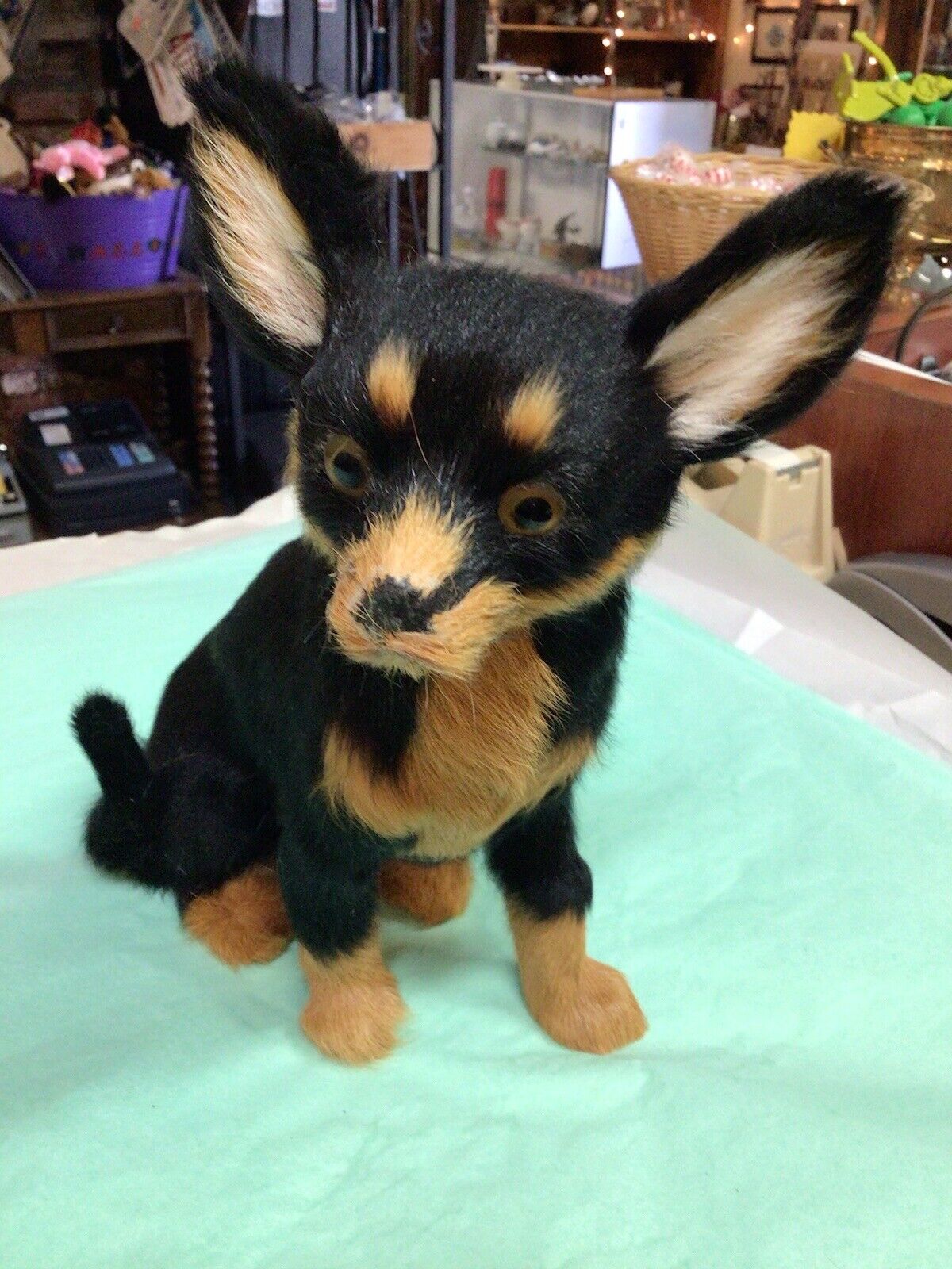 VINTAGE 1960’S CHIHUAHUA DOG FIGURE WITH REAL FUR APPROX 10 1/2 IN