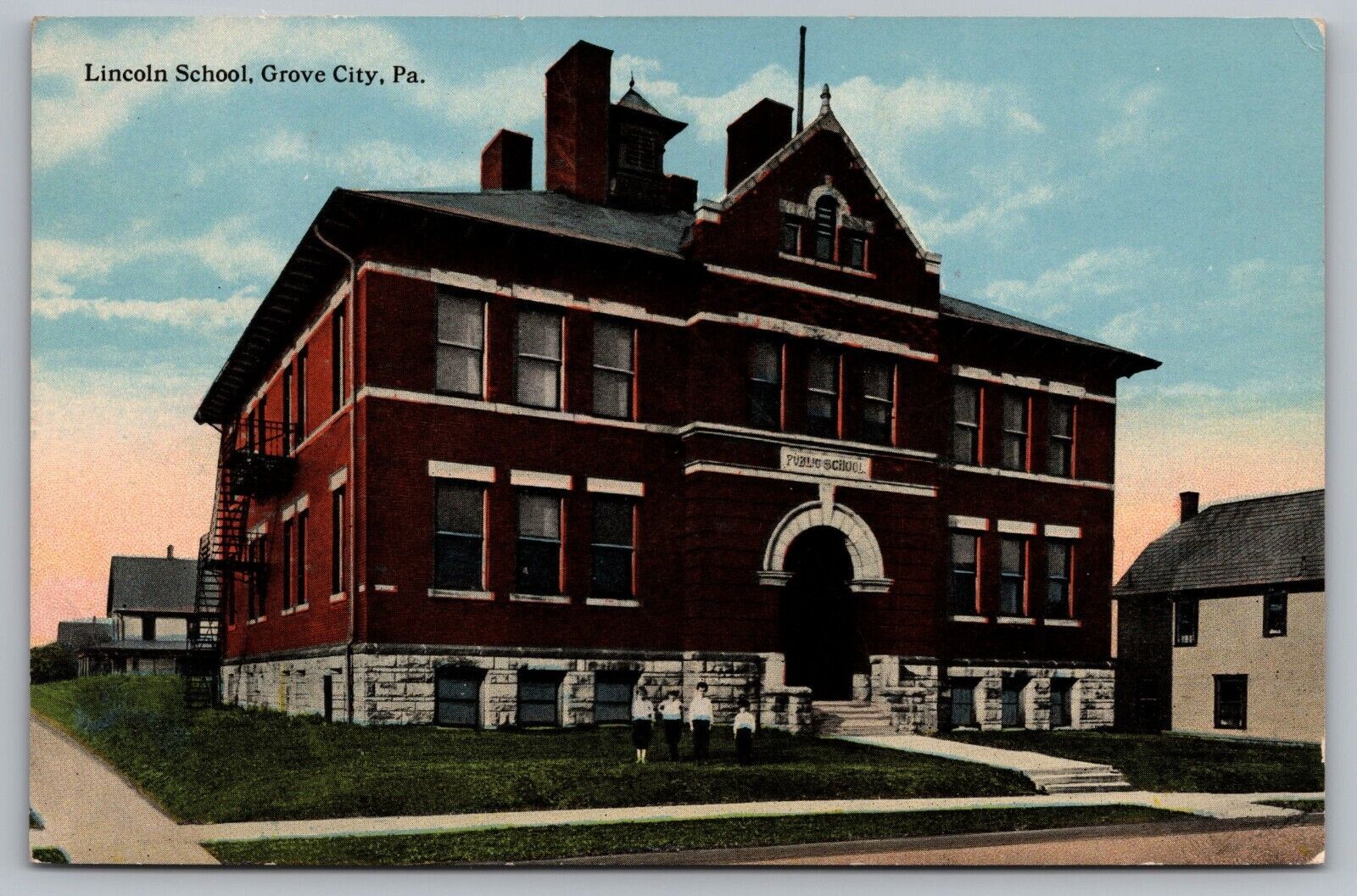 Postcard Lincoln School Grove City PA Pennsylvania