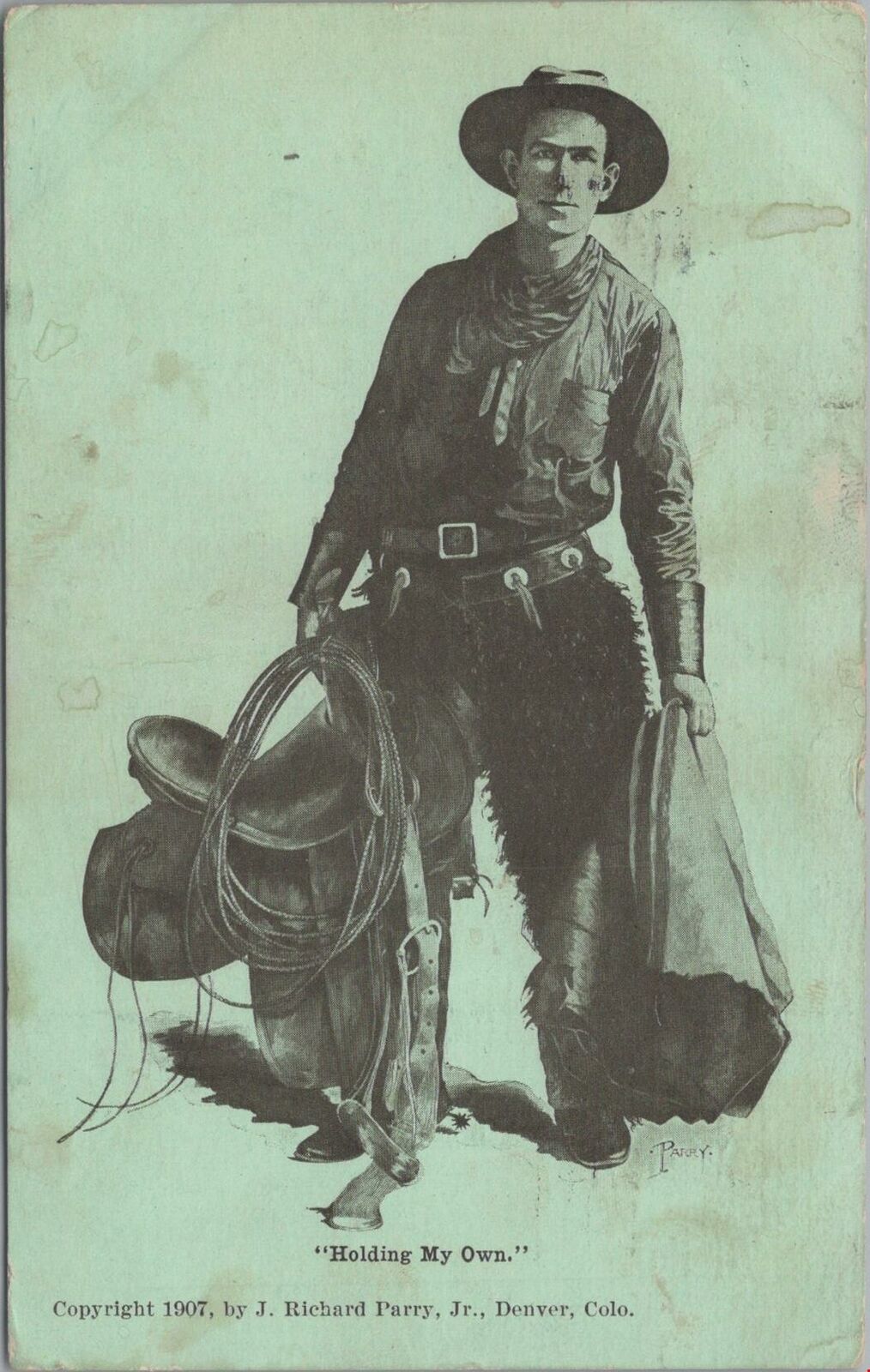 Postcard Cowboy Holding My own 1907 Richard Parry 
