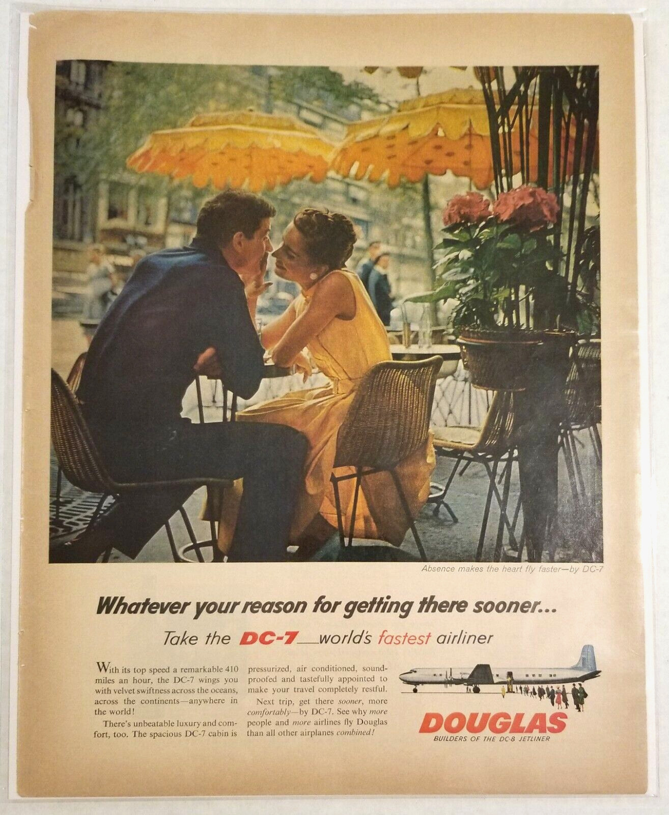 1958 Douglas DC-7 Airline Single Page Magazine Ad