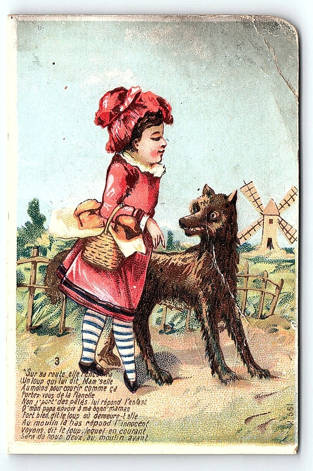 c1880 LITTLE RED RIDING HOOD BIG BAD WOLF FRENCH VICTORIAN TRADE CARD Z4128