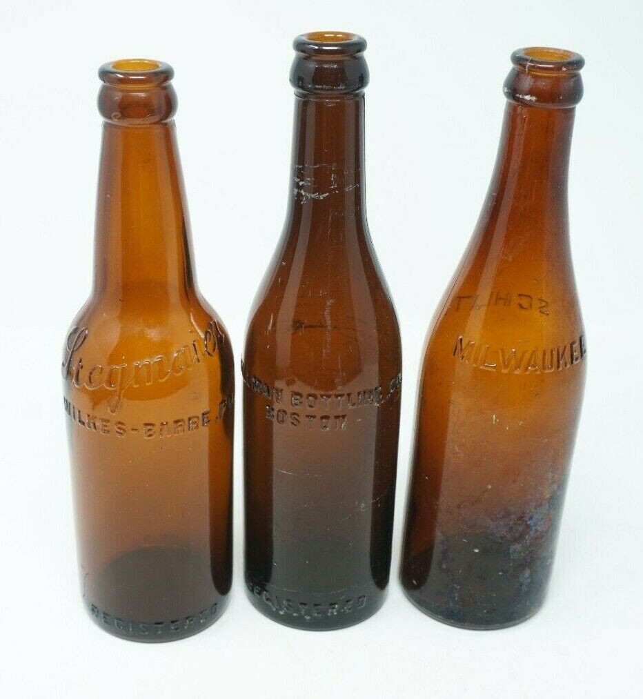 Lot of 3 Vintage Stillman Bottling Boston Stegmaier Schlitz Embossed Beer Bottle
