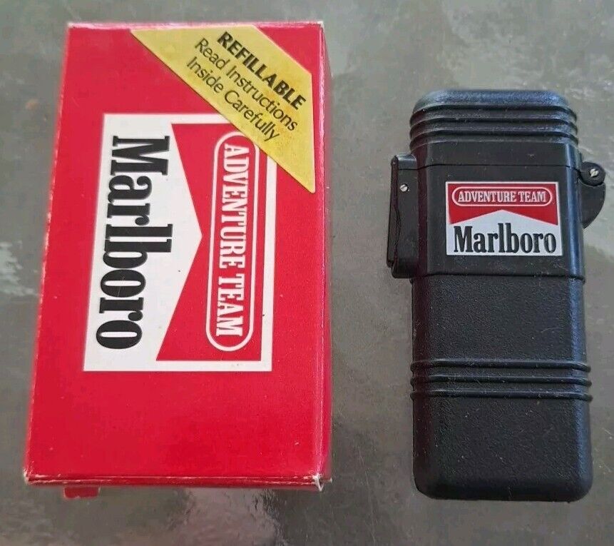 Vintage 1992 Marlboro Adventure Team Red Butane Lighter - NEW IN BOX 