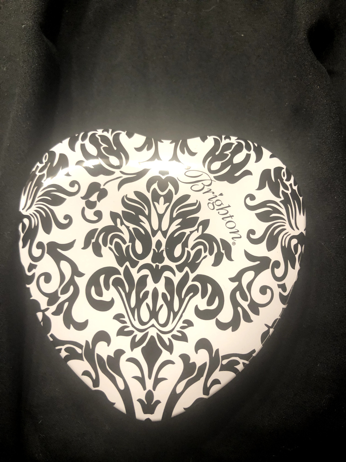 Brighton Black/White Heart shaped metal trinket box 3 3/4 inches
