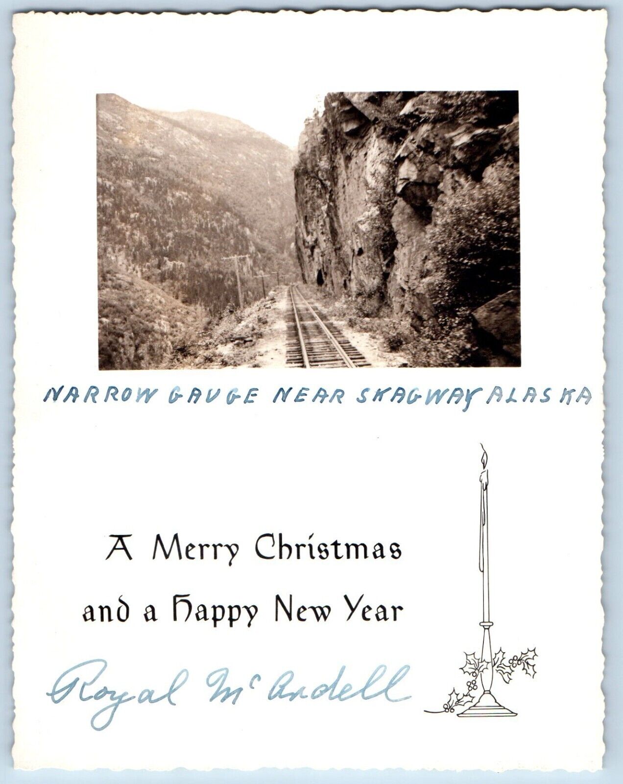 Skagway Alaska AK Postcard RPPC Photo Narrow Gauge Railroad Christmas New Year