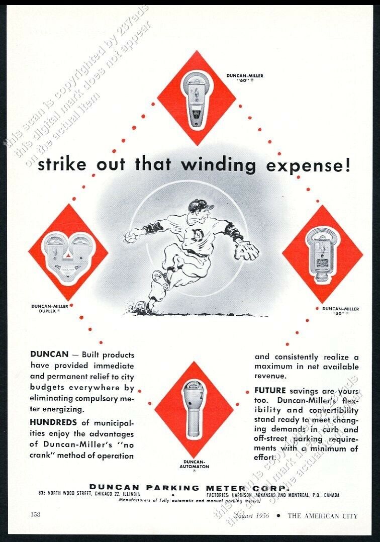 1956 Duncan Miller parking meter 4 models photo baseball theme vintage trade ad